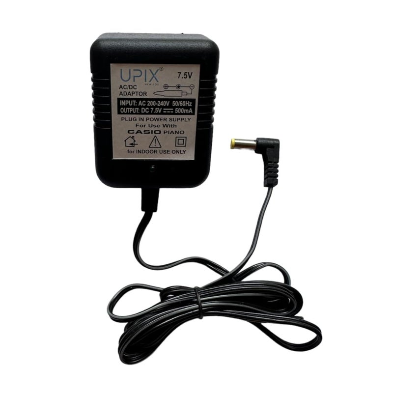 Upix 7.5V 500mA Power Adapter (with DC Pin), Power Supply AC Input 100-240 V for Music Keyboard, Piano (Works with Casio Keyboard) - Image 1