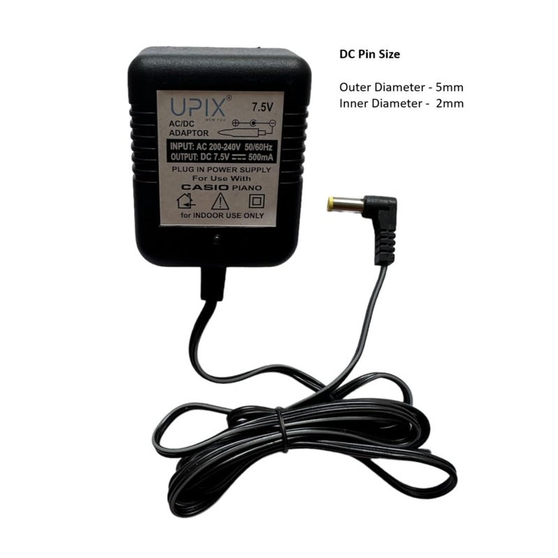 Upix 7.5V 500mA Power Adapter (with DC Pin), Power Supply AC Input 100-240 V for Music Keyboard, Piano (Works with Casio Keyboard) - Image 4
