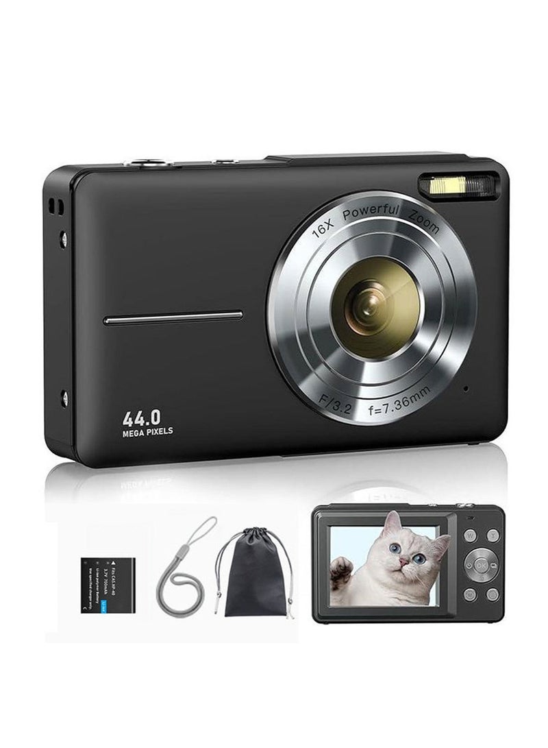 ASIV 44MP Mini High-Definition Digital Camera – 1080P Full HD Video, 16X Electronic Zoom, 2.4-inch Screen, Type-C Rechargeable Portable Vlogging Camera (Black, Pink, Green) - Image 1