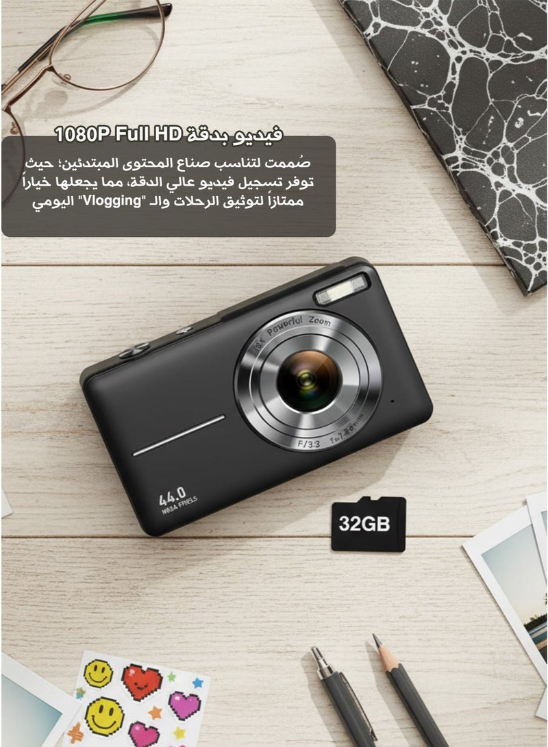 ASIV 44MP Mini High-Definition Digital Camera – 1080P Full HD Video, 16X Electronic Zoom, 2.4-inch Screen, Type-C Rechargeable Portable Vlogging Camera (Black, Pink, Green) - Image 5