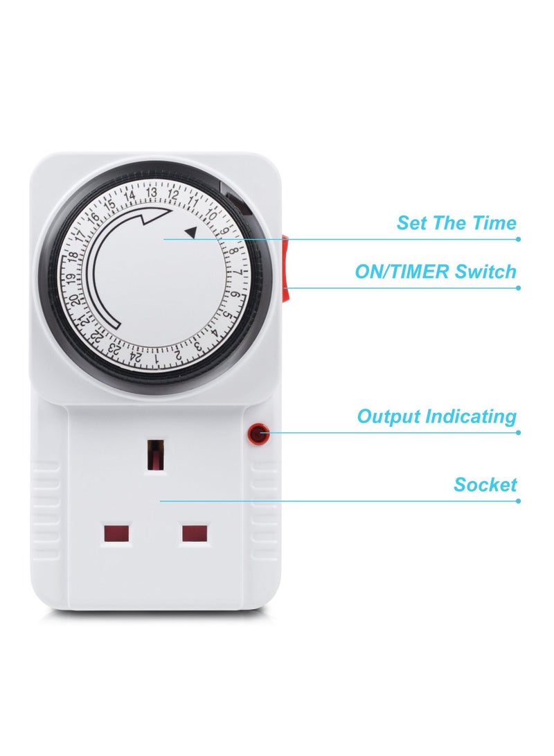 Timer Plug Socket, 24 Hour Programmable Mechanical Timer Plug Switch, Energy Saving UK Plug-in Indoor Timer Socket, for Lights, Indoor Lighting and Home Appliances (13A/3120W, 2 Pack) - Image 2