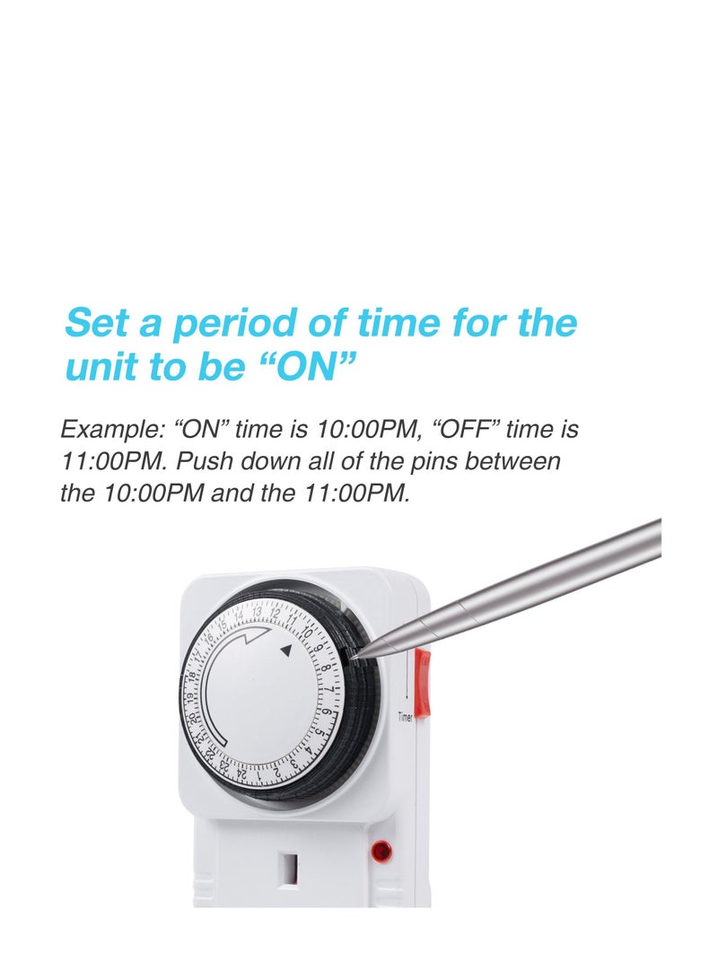 Timer Plug Socket, 24 Hour Programmable Mechanical Timer Plug Switch, Energy Saving UK Plug-in Indoor Timer Socket, for Lights, Indoor Lighting and Home Appliances (13A/3120W, 2 Pack) - Image 4