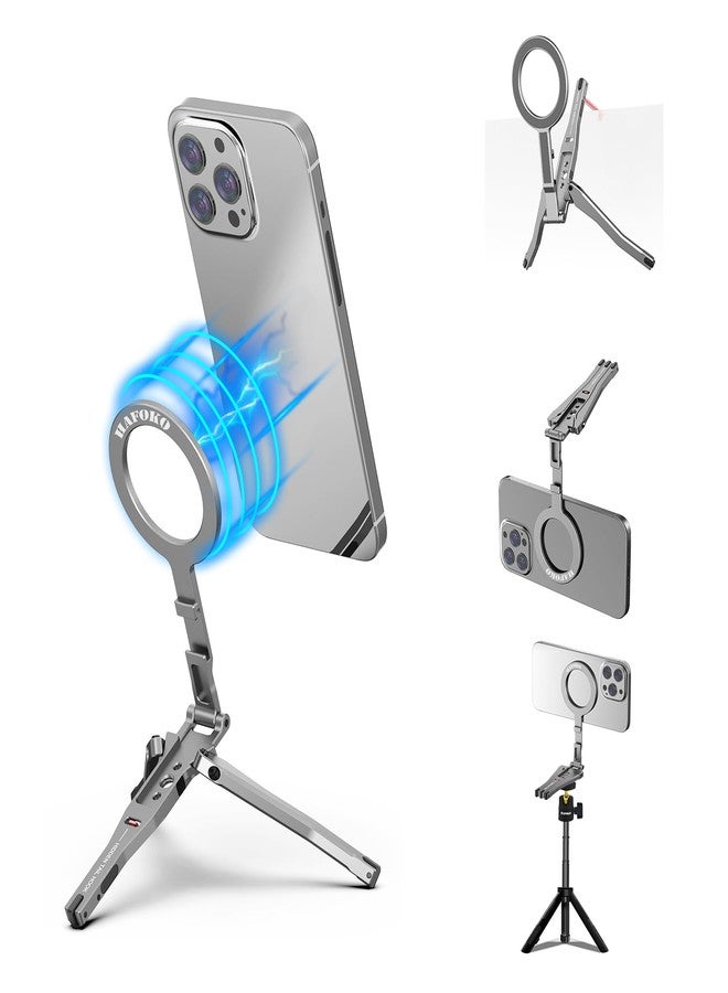 HAFOKO Magnetic Pocket Phone Tripod Aluminium Mini Desktop Foldable Magnetic Handheld Compatible for iPhone 17/16/15/14/13/12 Plus Pro Max,1/4" Tripod Phone Clamp Lightweight Travel - Image 1
