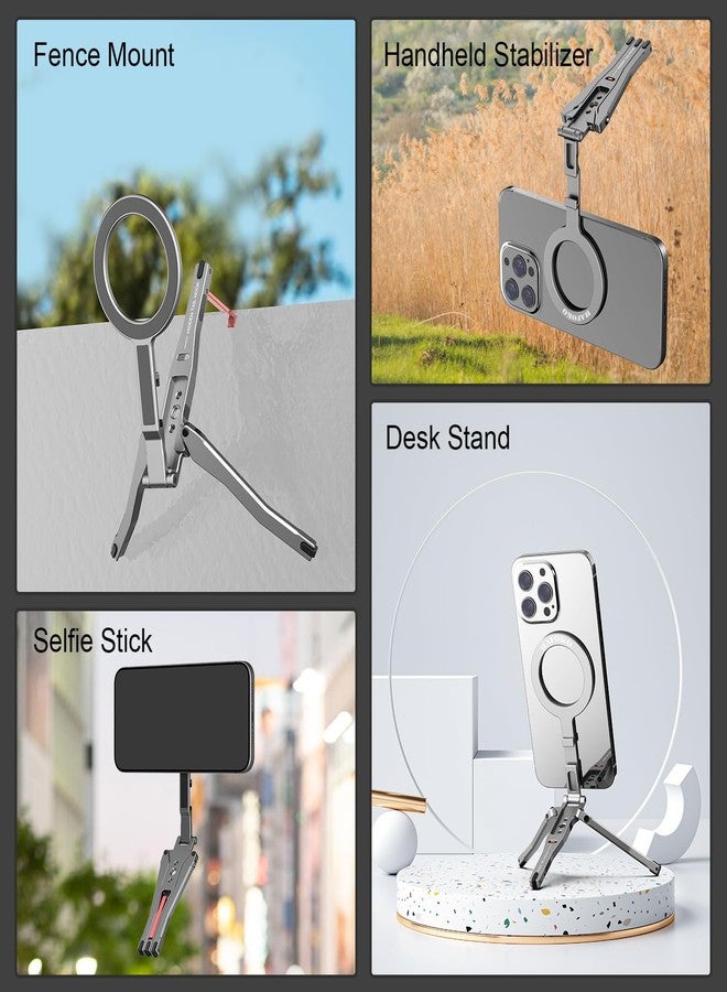 HAFOKO Magnetic Pocket Phone Tripod Aluminium Mini Desktop Foldable Magnetic Handheld Compatible for iPhone 17/16/15/14/13/12 Plus Pro Max,1/4" Tripod Phone Clamp Lightweight Travel - Image 3