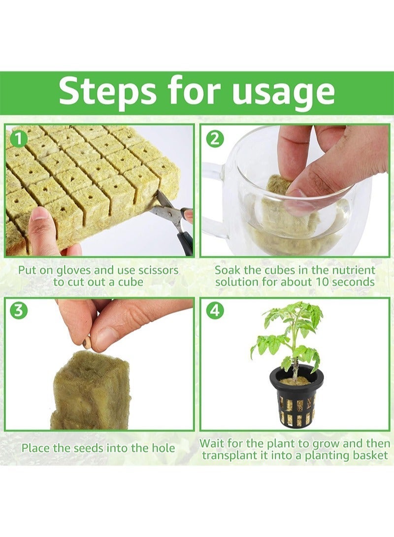 57 Pcs Hydroponics Mesh Net Cup Kit，26 Pcs Slotted Mesh Net Pot Cups，30 Pcs 2.5*2.5*4cm Stonewool Starter Plugs，10m Article Self Watering Cotton Wick Cord for Hydroponics - Image 2