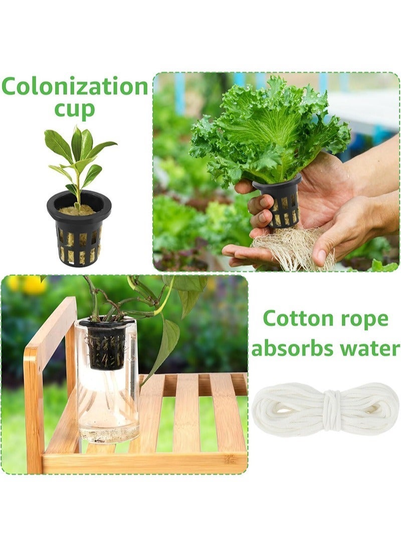 57 Pcs Hydroponics Mesh Net Cup Kit，26 Pcs Slotted Mesh Net Pot Cups，30 Pcs 2.5*2.5*4cm Stonewool Starter Plugs，10m Article Self Watering Cotton Wick Cord for Hydroponics - Image 3