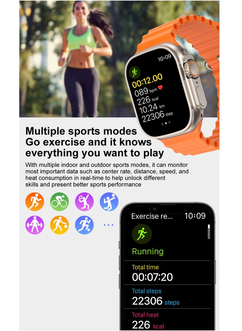 Ultra Max Smart Watch OS10 ULTRA Ultra Max 10 in 1 Deluxe Edition Earbuds included Waterproof IP67 With Health Fitness Tracker Sport Watch 7 addition Replacement Band 49mm HD touch screen - Multicolour  - Arabic supported  - Image 2