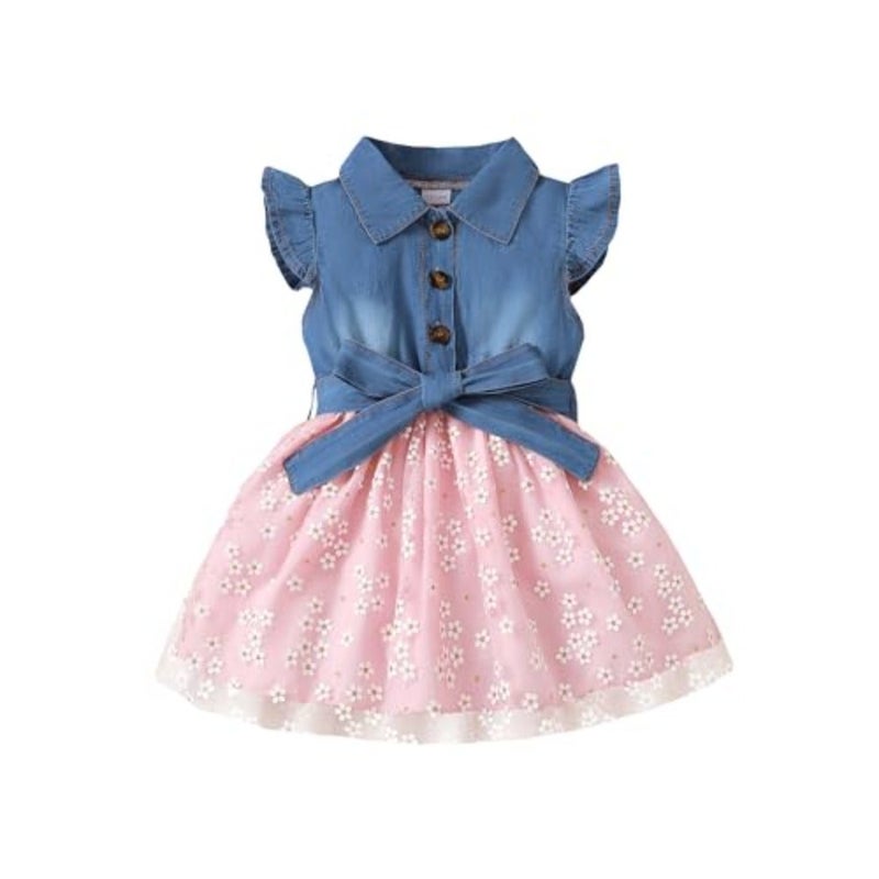 sweetabby girls clothing denim tulle dress baby summer tutu tank top toddler princess dress - Image 1