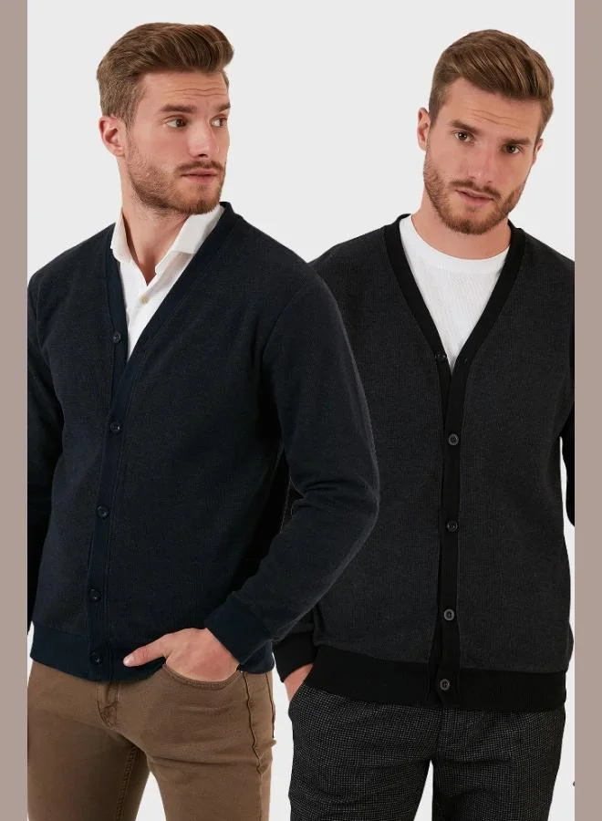 بوراتي كارديجان رجالي قطن بياقة على شكل  بأزرار قطعتين