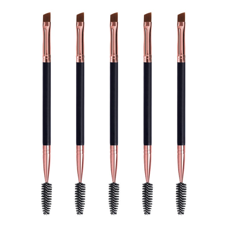 Duo Eyebrow Brush Spoolie Brush and Angled Brow Brush Eyelash Brush for Eye Makeup 5pcs Black