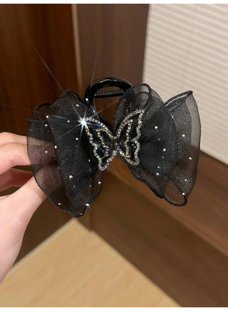 Hair Clip with Bow Design Adorned with Sparkling Crystals in a Cute Butterfly Shape — Adds a Feminine and Charming Touch to Your Hairstyle - Image 1
