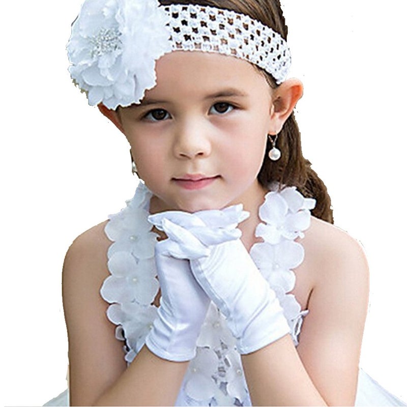 Ever Fairy Girl's Holiday, Wedding, or Pageant White Satin Gloves Princess Glove - Image 4