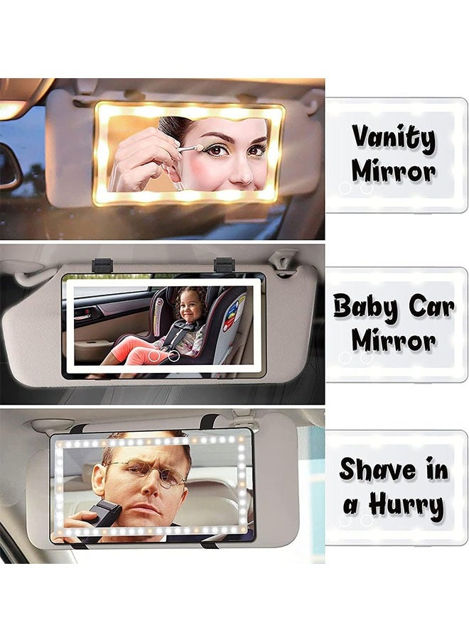 Generic - Car Visor Vanity Mirror With Led Lights, Car Mirror Light Rechargeable Makeup Mirror With 3 Light Modes, Car Visor Mirror, Car Vanity Mirror For Car Truck SUV, White - Image 1