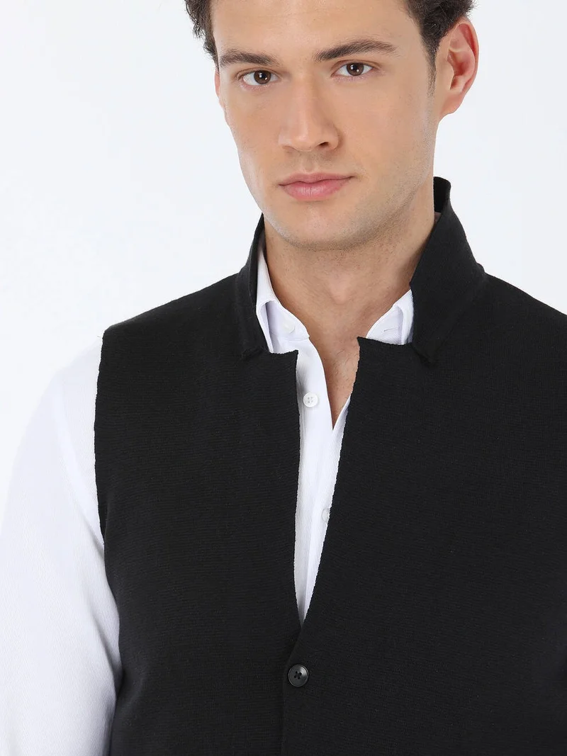 Kip Black Plain Knitted Sweater Vest