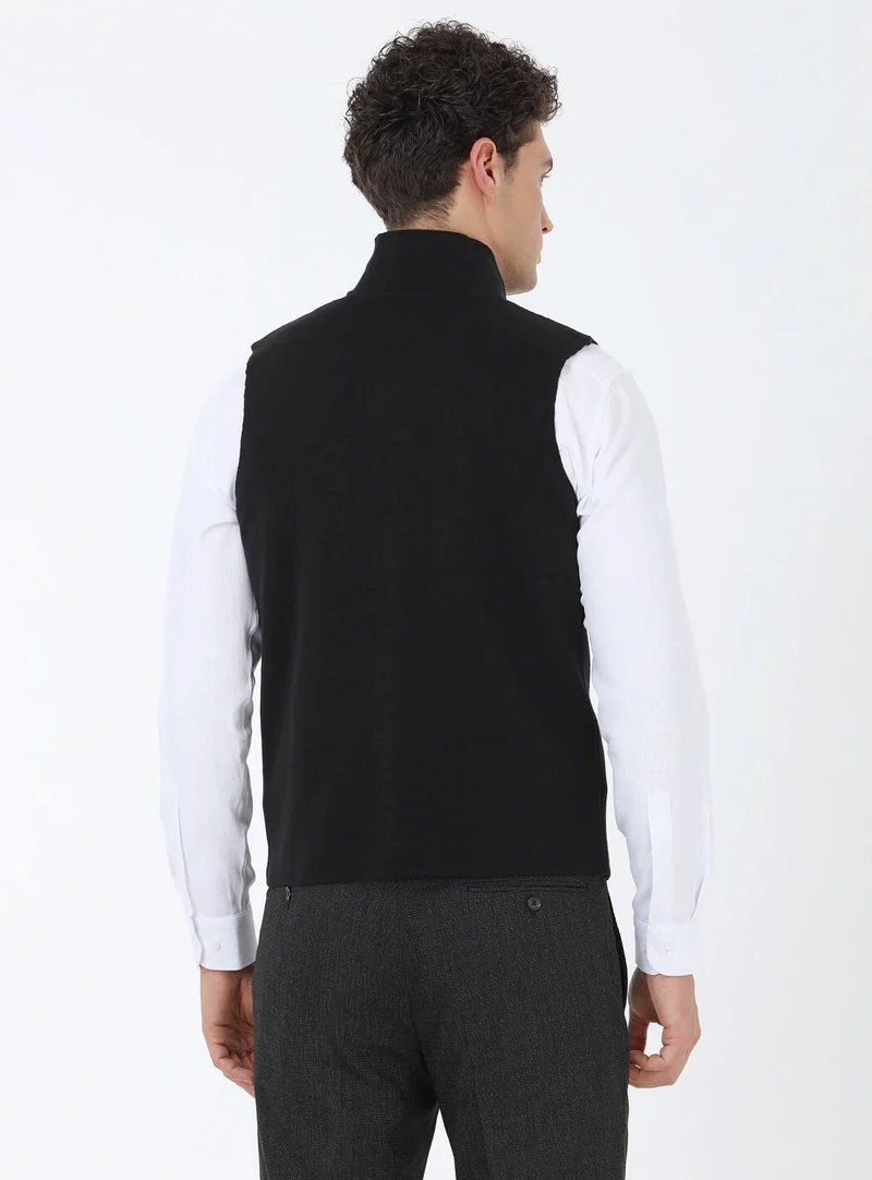 Kip Black Plain Knitted Sweater Vest