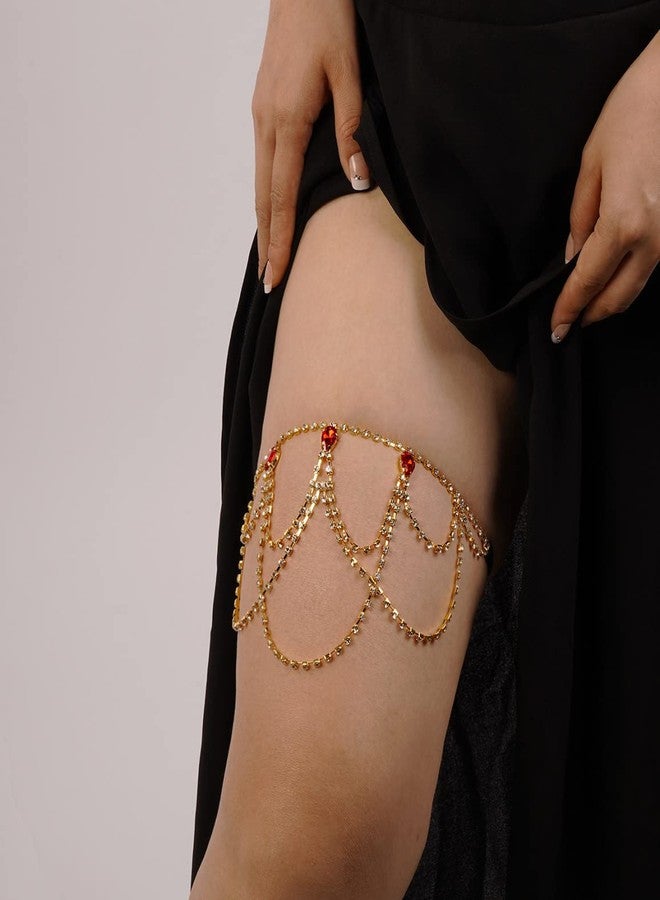 Chargances Crystal Love Leg Chain Red Rhinestone Thigh Chain Layered Glitter Body Waist Chains Summer Shiny Body Accessory for Women (Style 1-gold) - Image 2