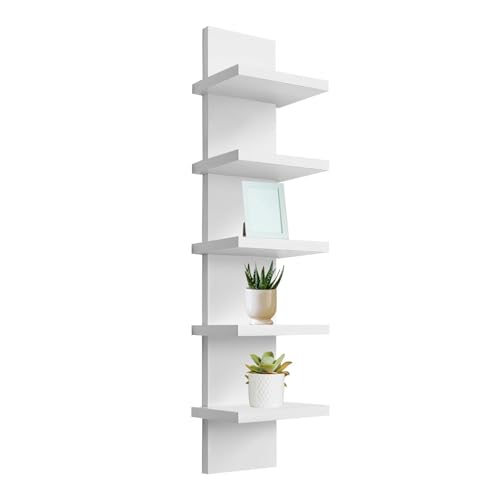 YEXEXINM 5 Tier White Wall Shelf Unit Narrow Smooth Laminate Finish Vertical Column Wall Decor Mount Floating Storage Home Decor Organizer - Image 1