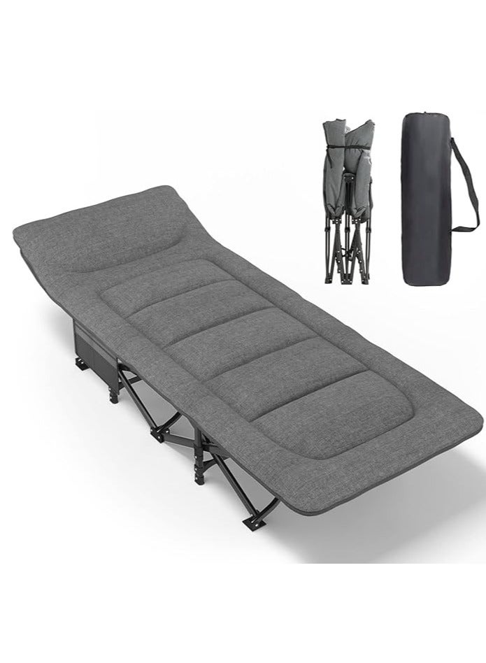 Arabest Camping Cot for Adults with Cushion and Pillow, Portable Folding Bed for Sleeping, Lightweight Tent cot with Carry Bag Supports 450 lbs (Grey) - Image 1
