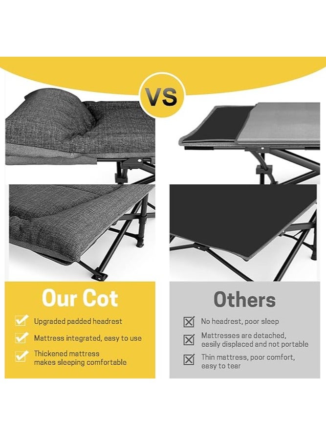 Arabest Camping Cot for Adults with Cushion and Pillow, Portable Folding Bed for Sleeping, Lightweight Tent cot with Carry Bag Supports 450 lbs (Grey) - Image 3