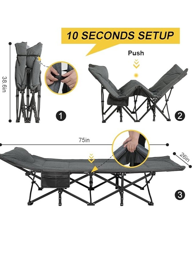 Arabest Camping Cot for Adults with Cushion and Pillow, Portable Folding Bed for Sleeping, Lightweight Tent cot with Carry Bag Supports 450 lbs (Grey) - Image 5