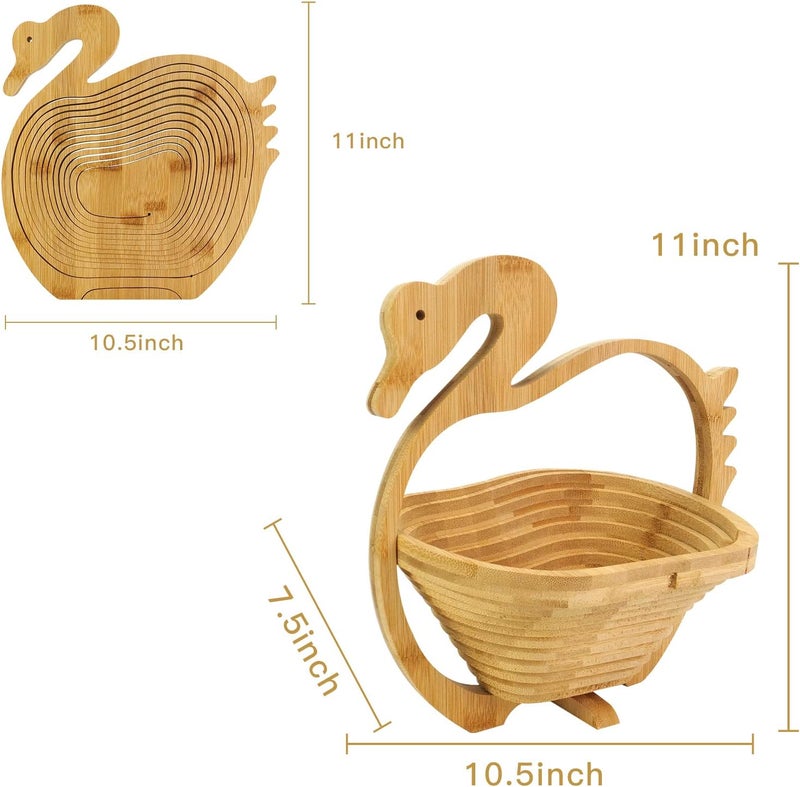 MYOSOTIS Foldable Fruit Basket Collapsible Bamboo Fruit and Veggie Basket Fruit Bowl Holder and Dried Fruit Basket For Holiday Party Duck - Image 2