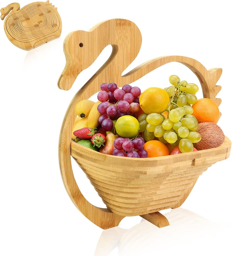 MYOSOTIS Foldable Fruit Basket Collapsible Bamboo Fruit and Veggie Basket Fruit Bowl Holder and Dried Fruit Basket For Holiday Party Duck - Image 1