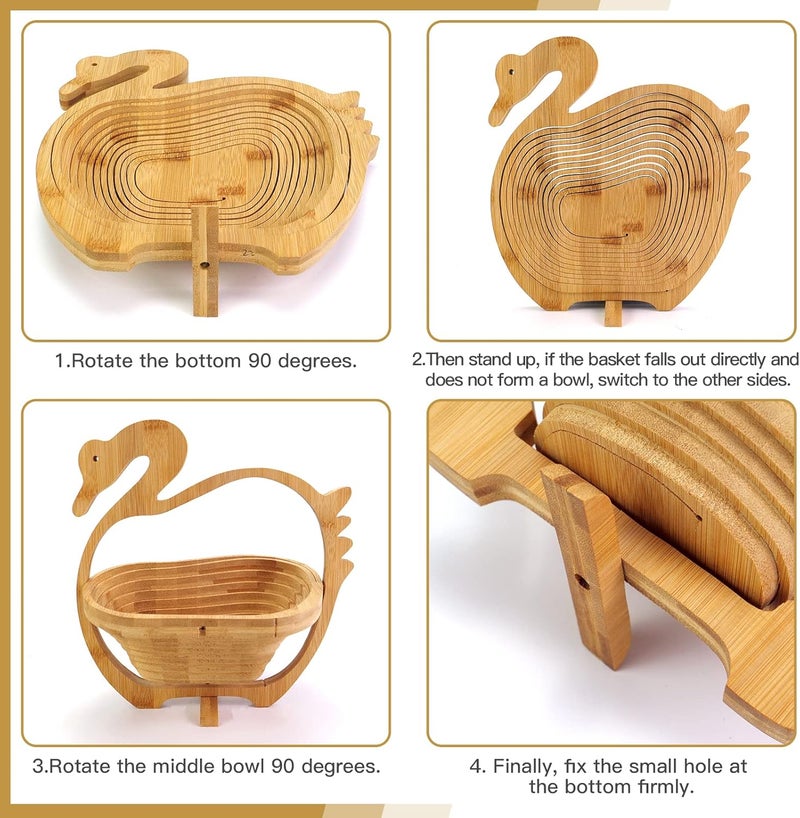 MYOSOTIS Foldable Fruit Basket Collapsible Bamboo Fruit and Veggie Basket Fruit Bowl Holder and Dried Fruit Basket For Holiday Party Duck - Image 5