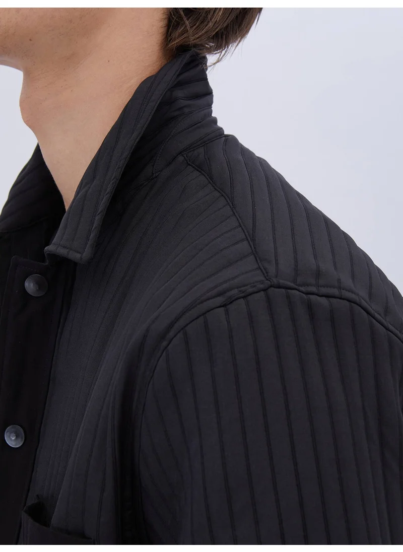 Kip Black Plain Regular Fit Woven Overshirt