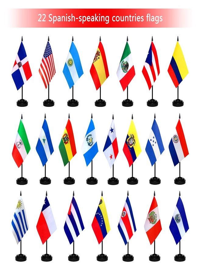 TSMD 22 Countries Spanish Speaking Desk Flags Set Small Mini Latin American Latino Office Table Stick Flags for Heritage Hispanic Month Decorations,5x8 Inch - Image 4