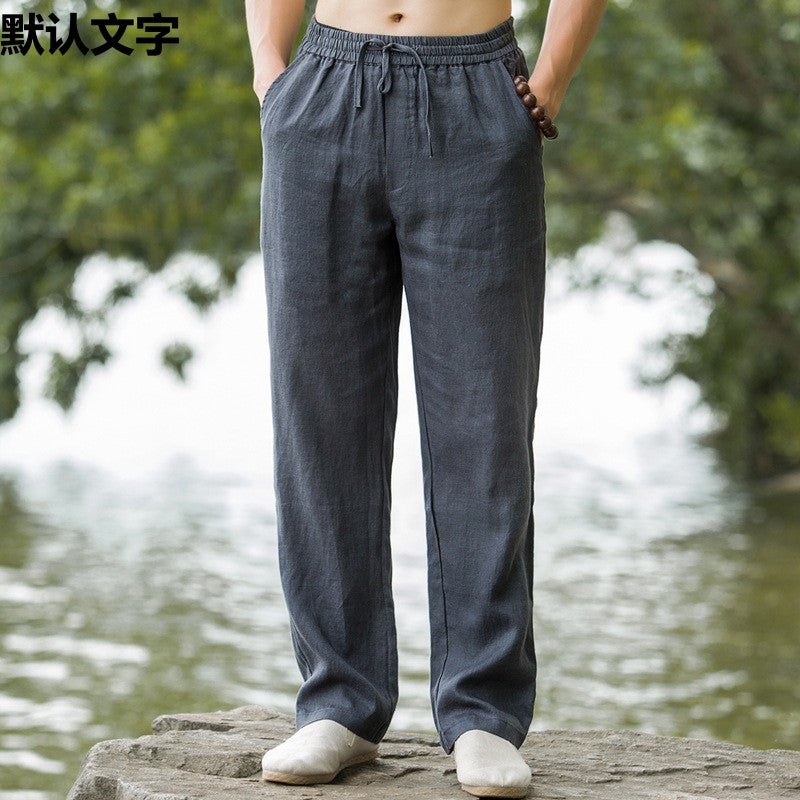 Linen Mens Pants Retro Chinese Style Mens Summer Loose Thin Straight Trousers Mens Cotton and Linen Casual Trendy Pants Navy blue - Image 5