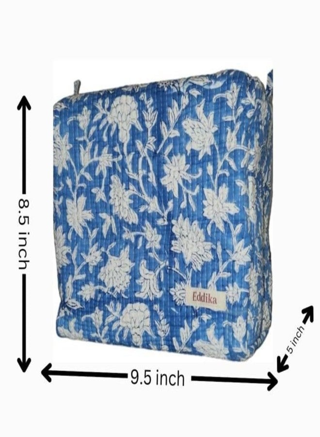 Eddika Quilted Hand Block Printed Cotton Multipurpose Extra Large Cosmetic Bags for Storage, Travel Kit, Makeup Pouches,Toiletry Bag(l �b�h 9.5� 5� 8.5inches) - Image 3