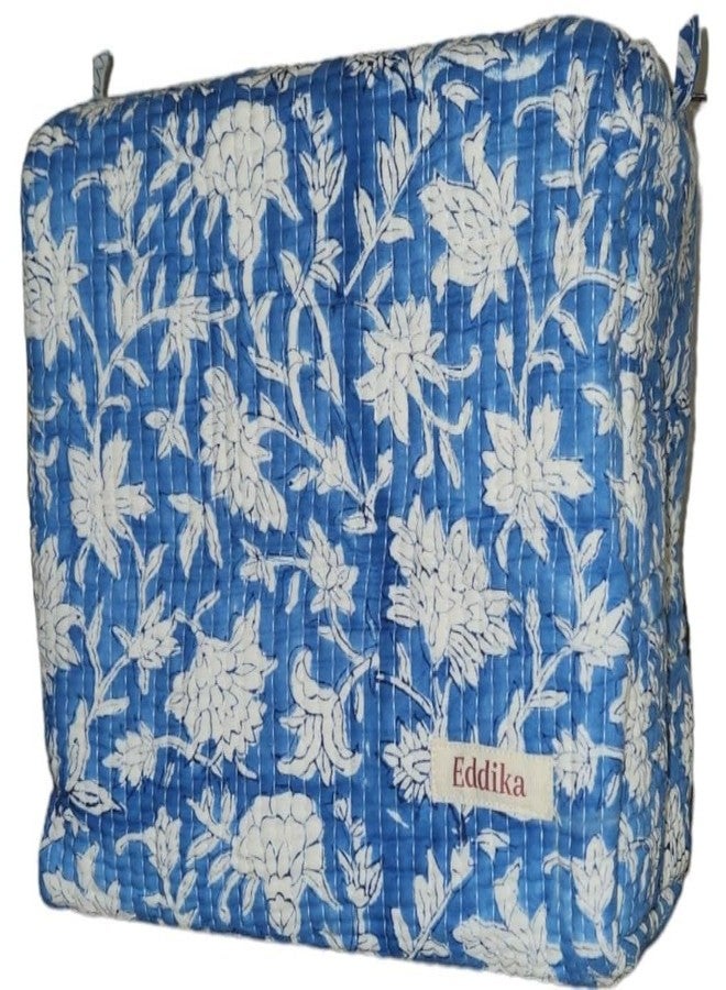 Eddika Quilted Hand Block Printed Cotton Multipurpose Extra Large Cosmetic Bags for Storage, Travel Kit, Makeup Pouches,Toiletry Bag(l �b�h 9.5� 5� 8.5inches) - Image 1