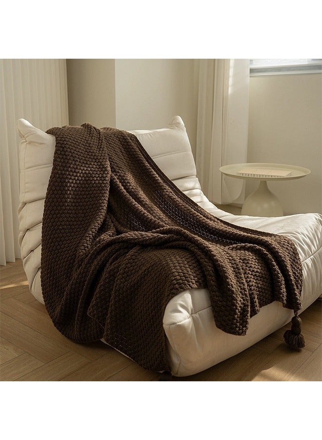 Tassel Design Warm Blanket Polyester Brown 130x170cm  - Image 1