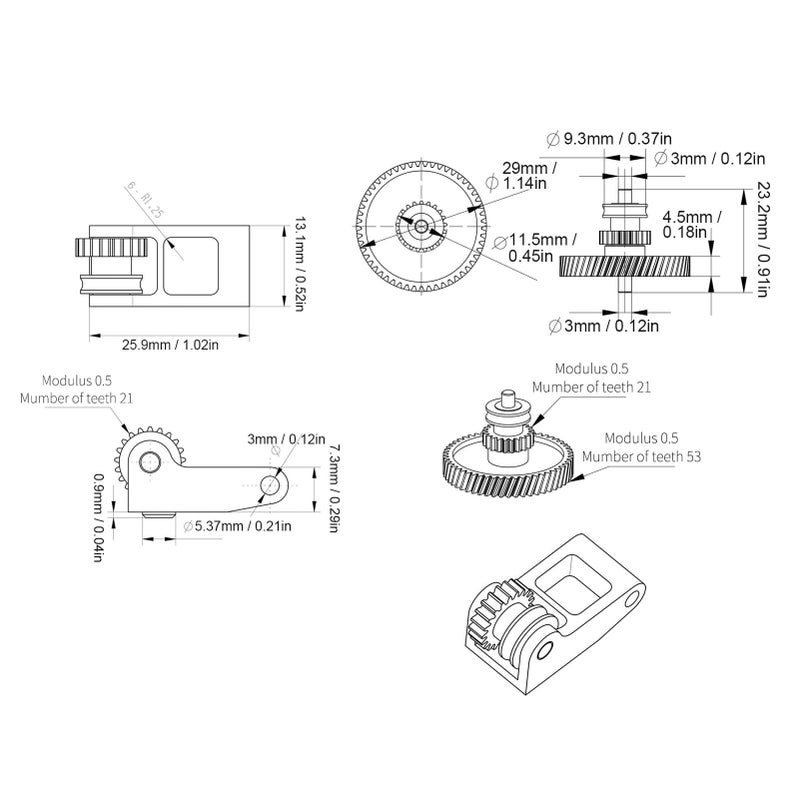 Hardened Steel Oblique Tooth Extruder Gear Handle Kit for P1P 3D Printer - Image 4