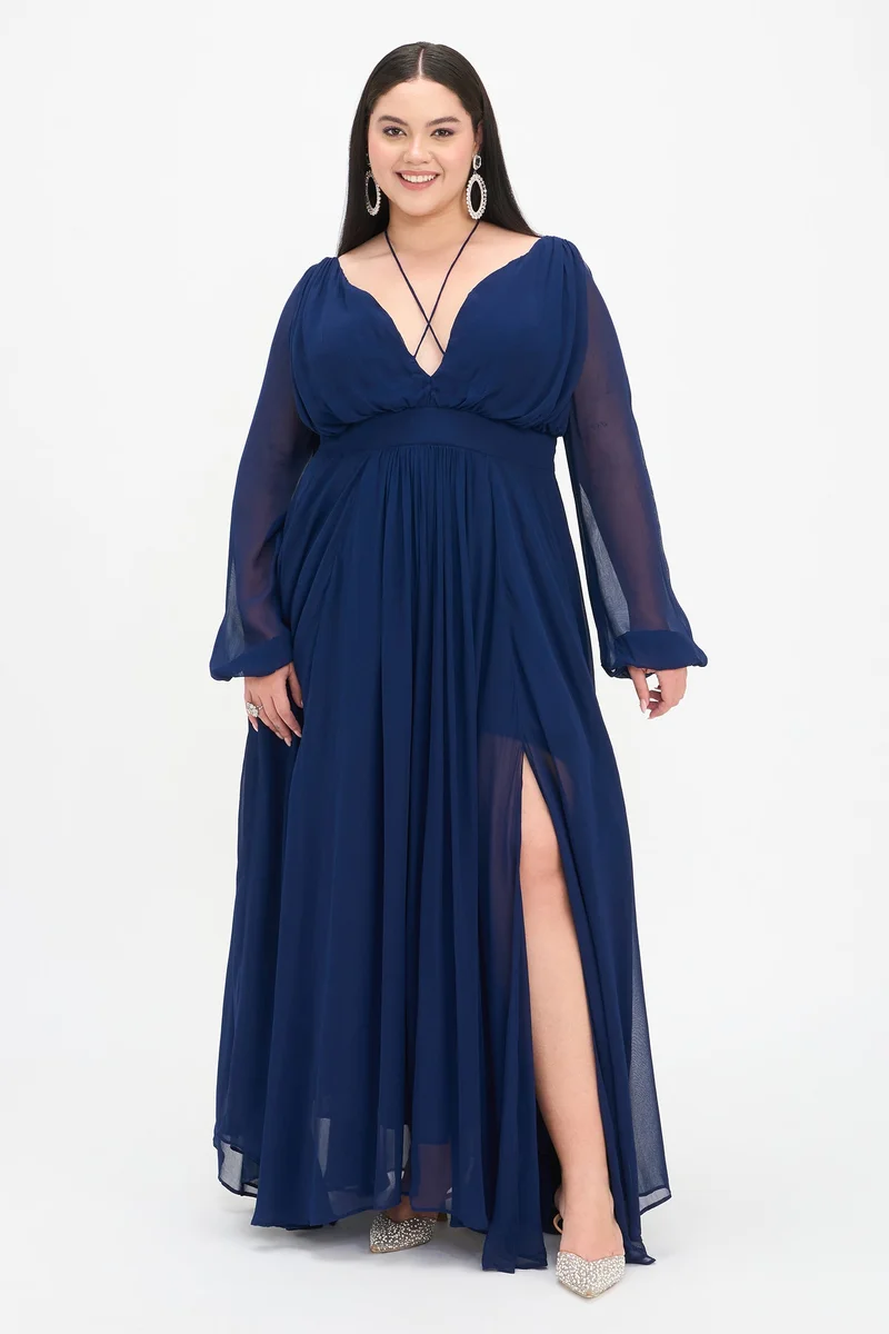 فيرجيو Solid Viscose Fit And Flare Maxi Plus Size Dress for Women
