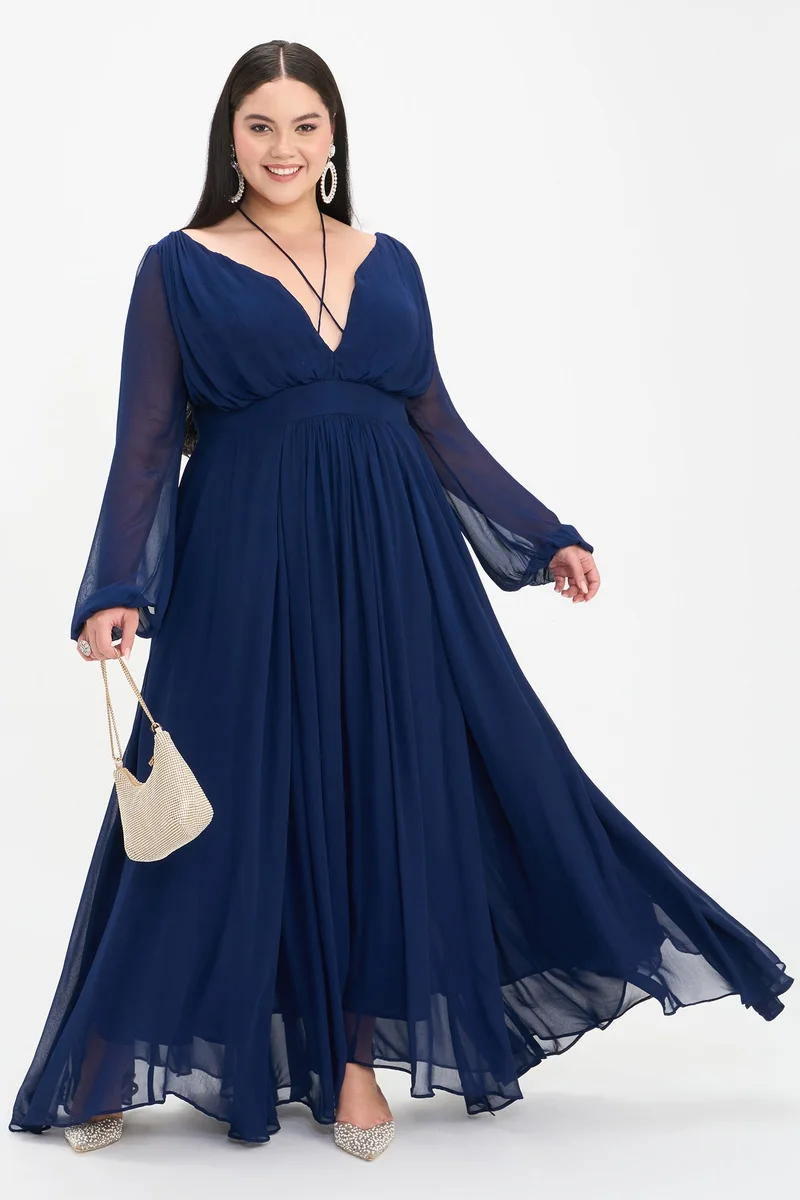 فيرجيو Solid Viscose Fit And Flare Maxi Plus Size Dress for Women