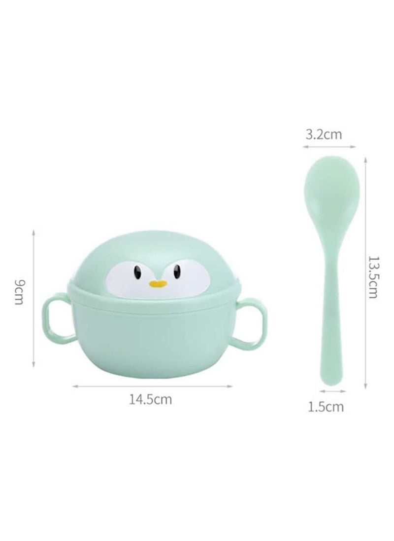 SYOSI Baby Feeding Bowls with Spoons Stainless Steel Baby Bowl Penguin Baby Food Container Soup Snack Dinnerware with Handles for Infant Toddler Kids (Green)  - Image 2