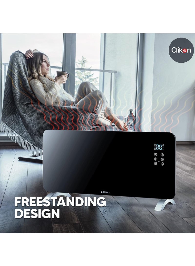 Clikon Wall Mountable Glass Convector Heater with Remote Control, LED Display with Touch Display, 2 Heat Settings, Adjustable Temperature & Timer, Tempered Glass – 2000 W CK4226 Black - Image 4