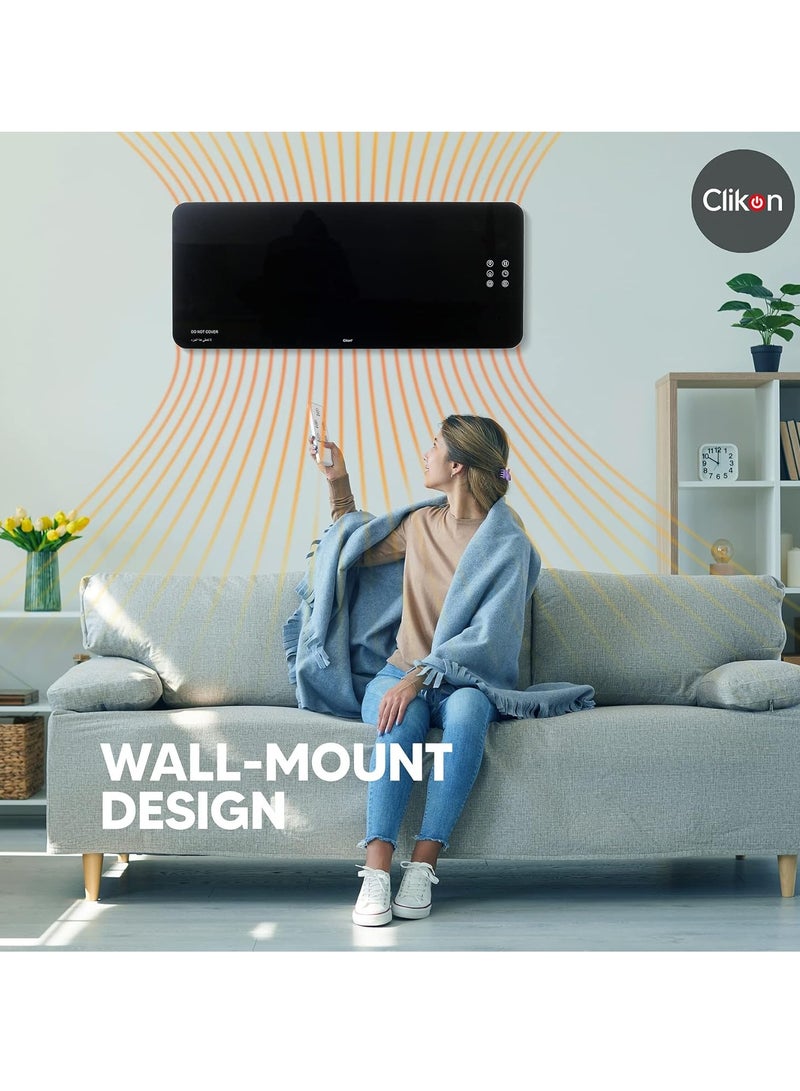 Clikon Wall Mountable Glass Convector Heater with Remote Control, LED Display with Touch Display, 2 Heat Settings, Adjustable Temperature & Timer, Tempered Glass – 2000 W CK4226 Black - Image 2