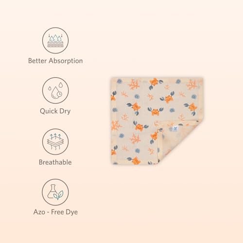 VAYA LY'L-Sun Baby Burp Cloth & Wash Cloth - Pack of 3, Newborn Baby Essentials, Ultra-Soft & Quick Absorbent, 100% Cotton, Gentle on Baby’s Skin, Baby Towel for Newborn Babies, Multicolor - Image 4