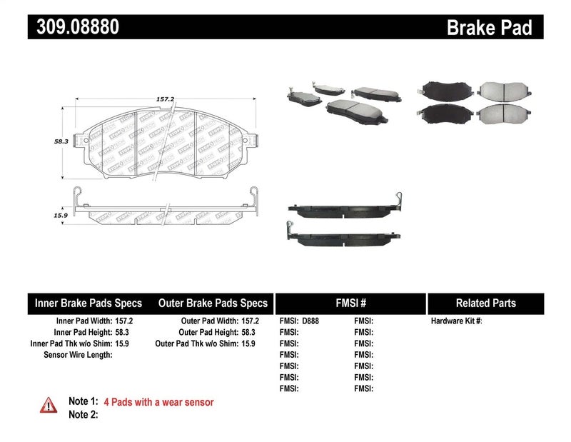 StopTech 309.08880 Sport Brake Pads with Shims and Hardware - Image 5