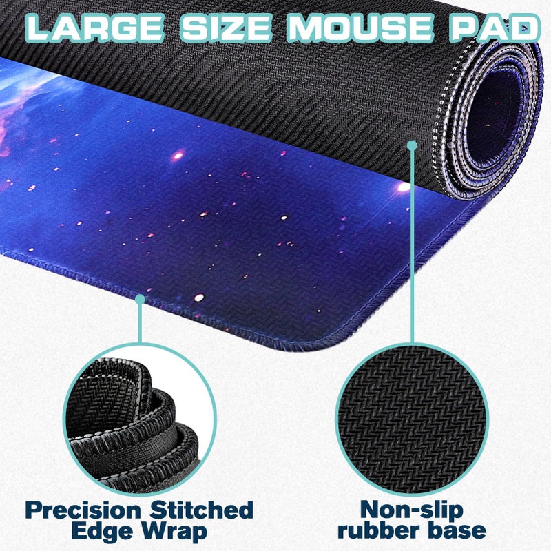 Yuhijoy Mouse Pad Gaming - Desk Mat for Keyboard and Mouse - Purple Galaxy Space Large Mouse Pads for Desk, Gaming Mousepad with Non-Slip Base, Desks Pad (31.5" X 11.8") for Game, Office and Home - Image 2