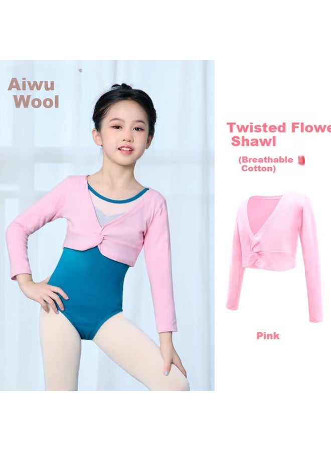 Aiwuge Aiwu Ge Children's Dance Long Sleeve Jacket Girls Dance Shawl Practice Top Pink Cotton 2XL - Image 1