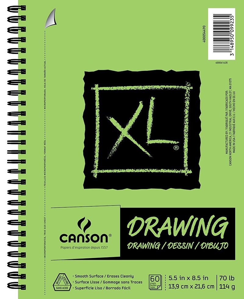 Canson XL Series Drawing Paper, Wirebound Pad, 5.5x8.5 inches, 60 Sheets (70lb/114g) - Artist Paper for Adults and Students - Charcoal, Colored Pencil, Ink, Pastel, Marker - Image 1