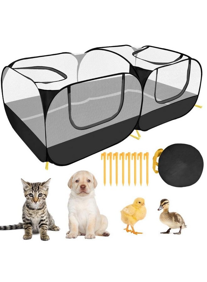 Lukovee Small Animals Playpen, Chicken Pen with Escape-Proof Detachable Bottom & 4 Zipper Doors, Breathable Foldable Portable Large Chicken Run Coop for Puppy Duck Kitten Rabbits Outdoor Yard (Black) - Image 1