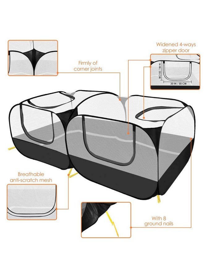 Lukovee Small Animals Playpen, Chicken Pen with Escape-Proof Detachable Bottom & 4 Zipper Doors, Breathable Foldable Portable Large Chicken Run Coop for Puppy Duck Kitten Rabbits Outdoor Yard (Black) - Image 4