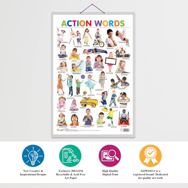 GoWoo Set of 2 Wild Animals and Action Words Early Learning Educational Charts for Kids | 20"X30" inch |Non-Tearable and Waterproof | Double Sided Laminated ... Kindergarten and Nursery Students - Image 4