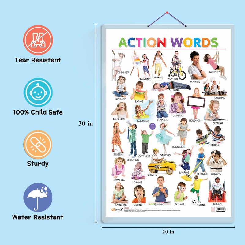 GoWoo Set of 2 Wild Animals and Action Words Early Learning Educational Charts for Kids | 20"X30" inch |Non-Tearable and Waterproof | Double Sided Laminated ... Kindergarten and Nursery Students - Image 3