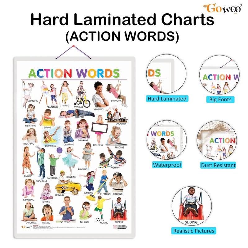 GoWoo Set of 2 Wild Animals and Action Words Early Learning Educational Charts for Kids | 20"X30" inch |Non-Tearable and Waterproof | Double Sided Laminated ... Kindergarten and Nursery Students - Image 2