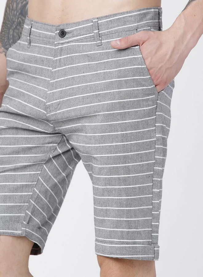 HIGHLANDER Striped Design Slim Fit Regular Shorts by Styli